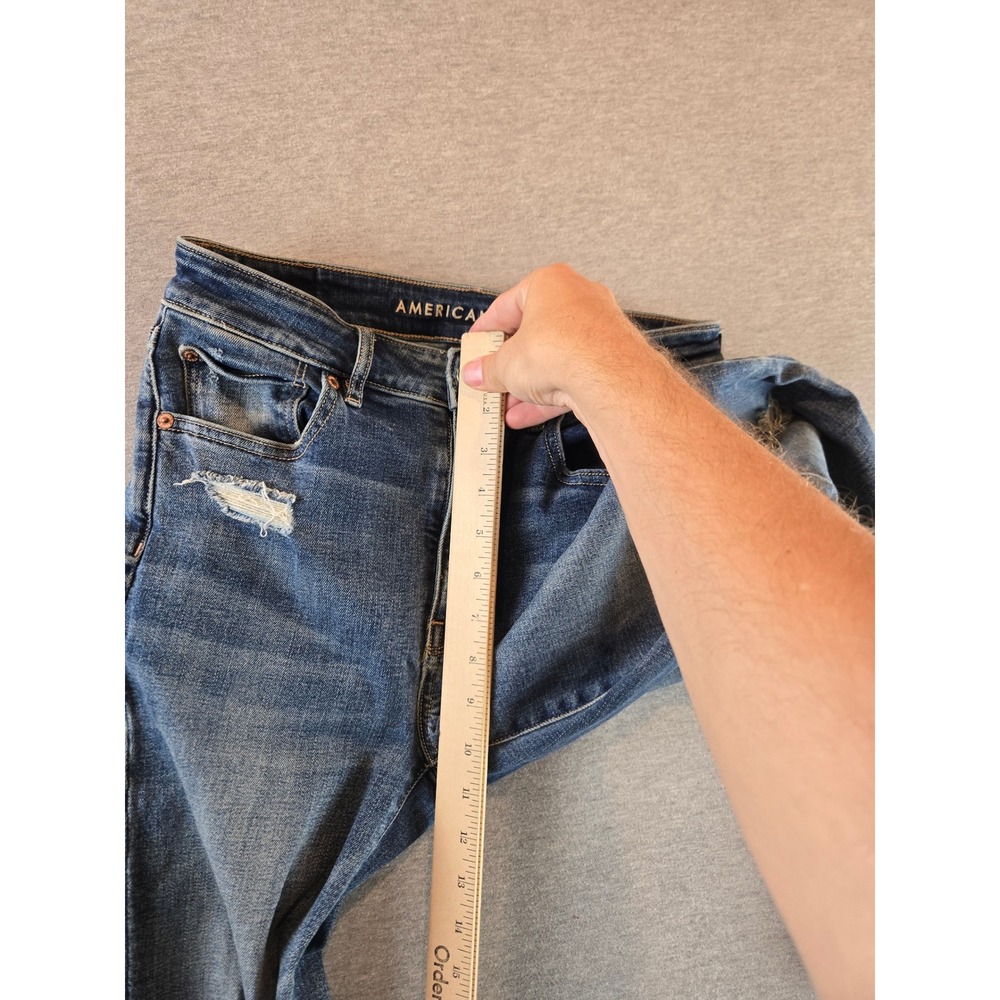 American Eagle Jeans Women 6 Blue Super Hi-Rise‎ Crop Flare Distressed Raw Hem - Picture 13 of 14